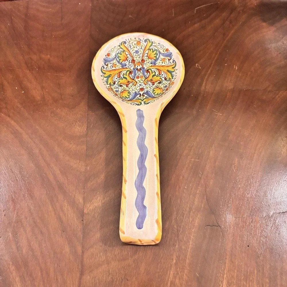 Vintage Meridiana Ceramiche Italy Hand Painted Ceramic Spoon Rest 10.5